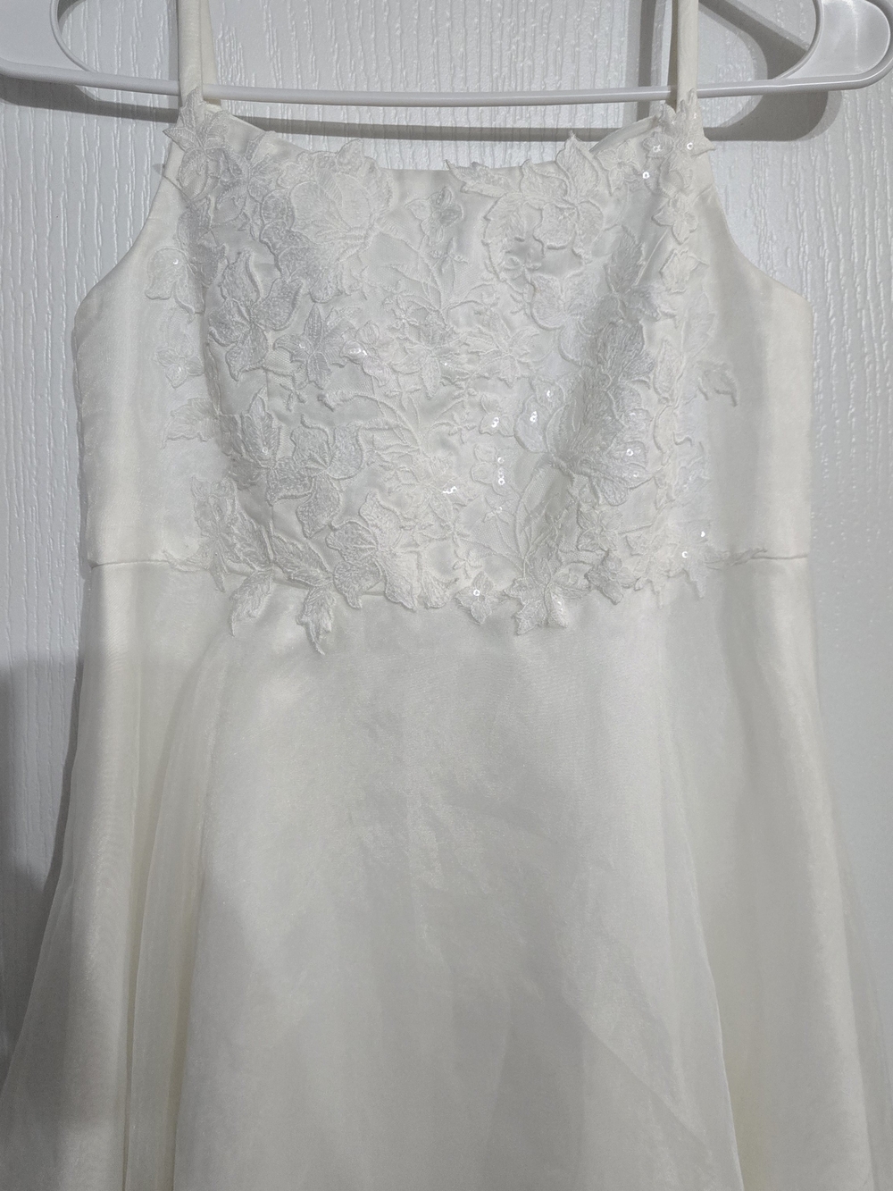 David's Bridal Ivory Flower-Embellished Spaghetti Strap Dress - Picture 3 of 5